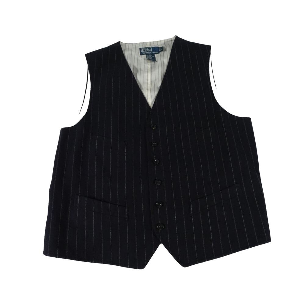 Ralph Lauren Vintage Cotton Wool Silk Black Striped Vest Men's Large
